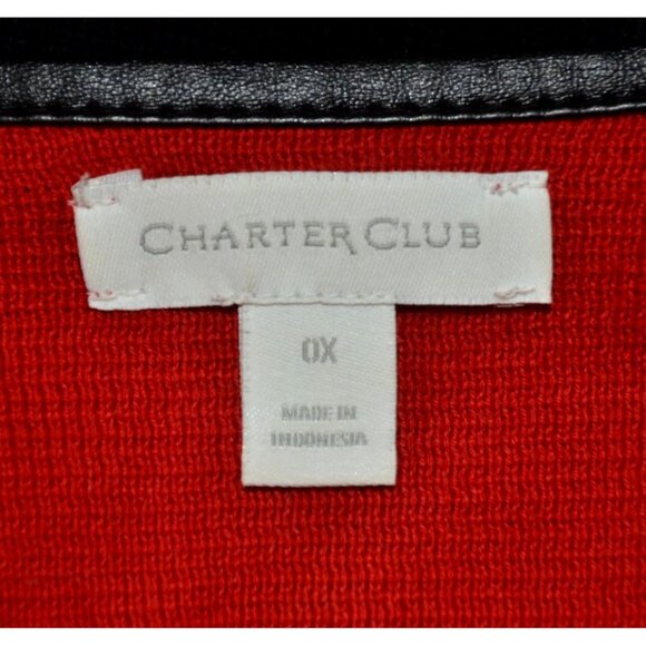 Charter Club Ladies Red Black Open Long Line Cardigan Sweater Size 0X Pockets - Picture 8 of 10